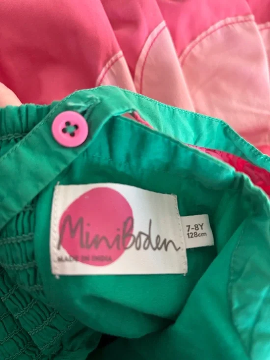 Mini Boden Girls Flamingo Appliqué Sundress — Green & Pink sz 7-8 - Picture 3 of 5